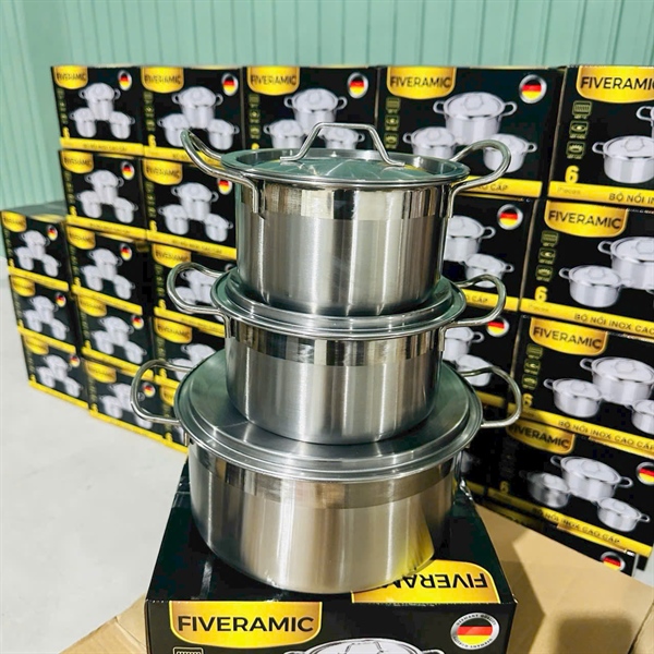 Bộ Nồi 3 Cái Nắp INOX 0.6mm FIVERAMIC