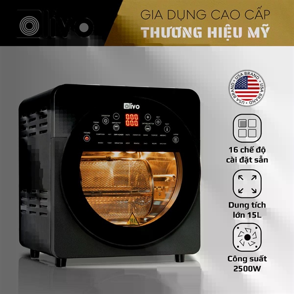 Nồi Chiên Không Dầu OLIVO AF150 – 16 Chức Năng – Dung Tích 15L – Công Suất 2500W