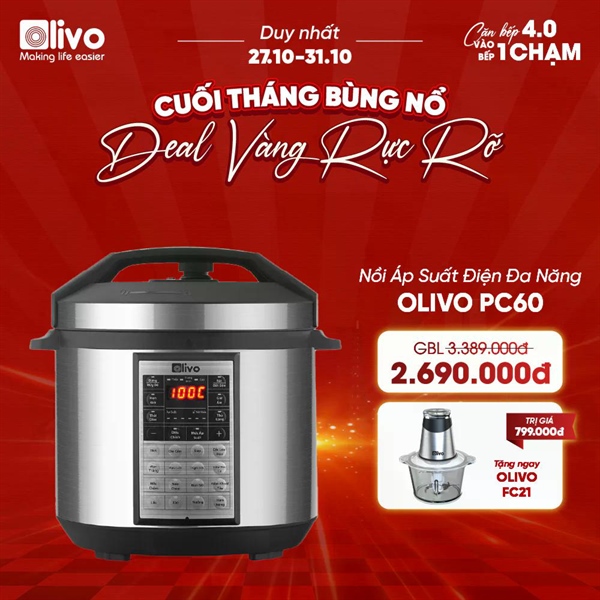 Nồi Áp Suất Điện Đa Năng OLIVO PC60 – 16 Chức Năng – Dung Tích 6L – Công Suất 1000W