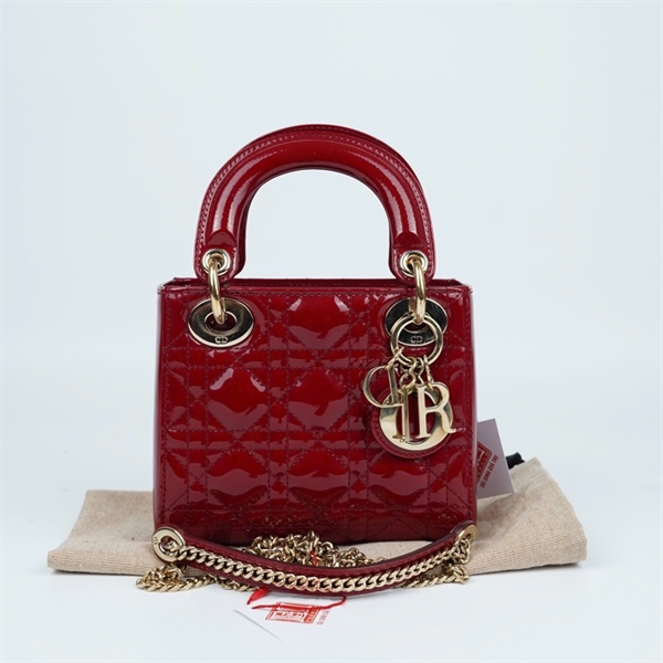 Túi Dior Lady đỏ bóng sz mini +