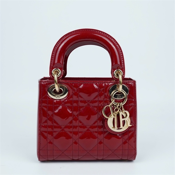 Túi Dior Lady đỏ bóng sz mini +