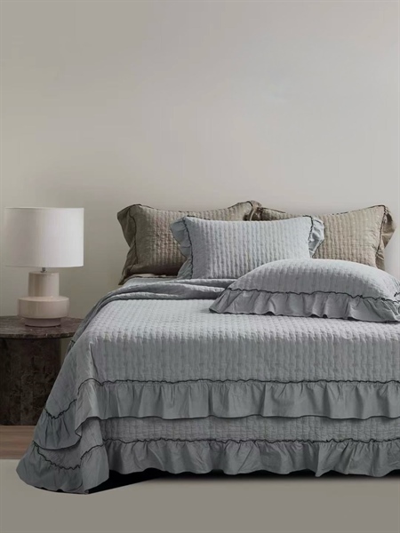 Bộ ga chần full 4 món | Cotton Linen Pháp - Vỏ chăn chần 200x230 cm - Chần họa tiết nơ, viền bèo - JF03.01