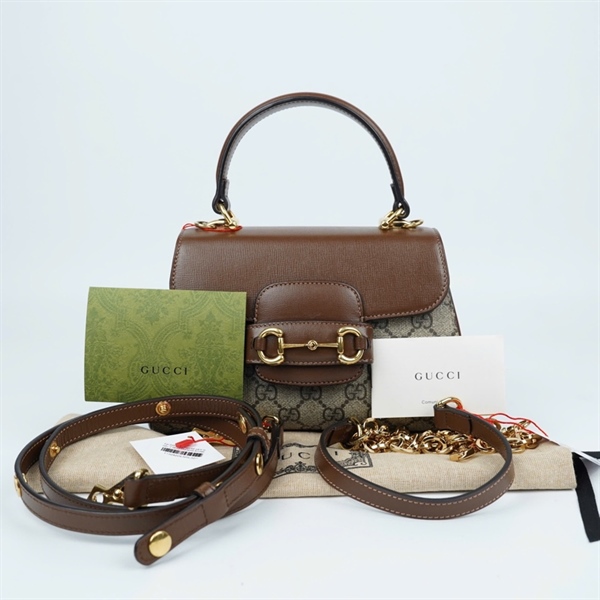 Túi GG 1955 handel xám nắp nâu 2 strap (703848-520981) sz22 (HT)+