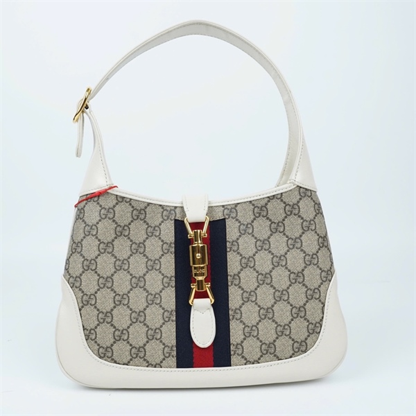 Túi GG Jackie 1961 xám viền trắng (636706-520981) sz27 (BQ) KG+