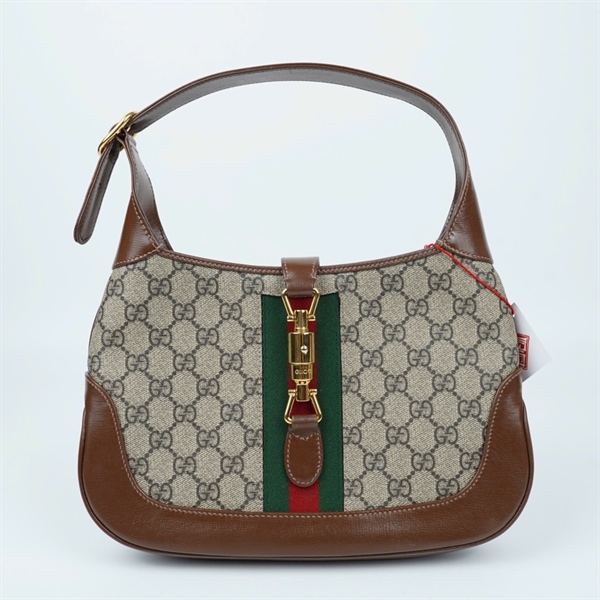 Túi GG Jackie xám viền nâu (636706-486628) sz27 (BQ) KG+