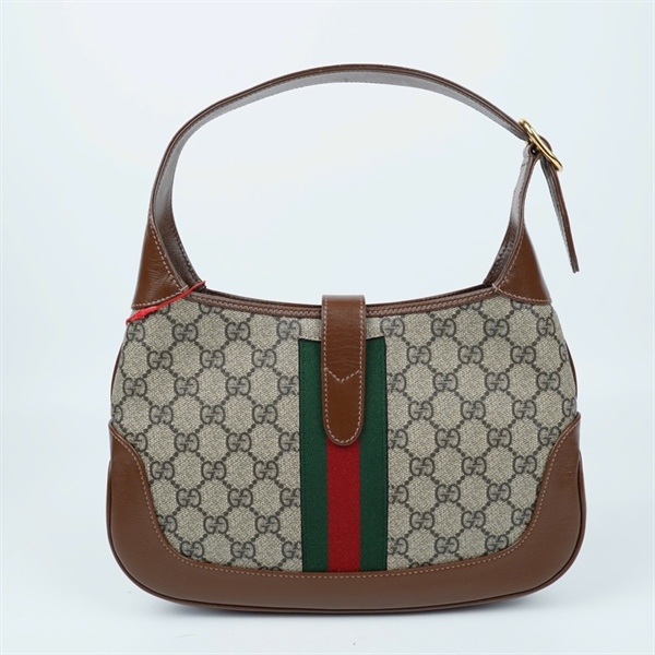 Túi GG Jackie xám viền nâu (636706-486628) sz27 (BQ) KG+