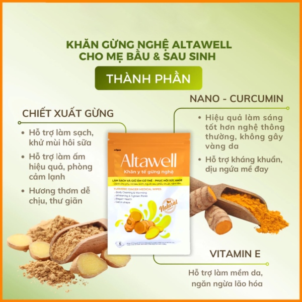Khăn y tế gừng nghệ Altawell (5 gói/ hộp)