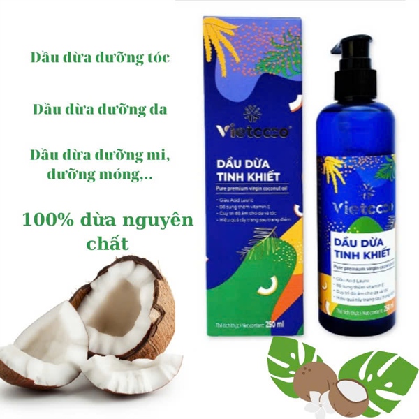 Dầu dừa ép lạnh Vietcoco bổ sung vitamin E 250ml (vòi nhấn)