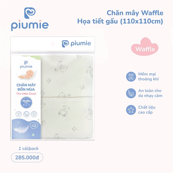 Chăn mây wafle cotton Piumie HT gấu 110*100