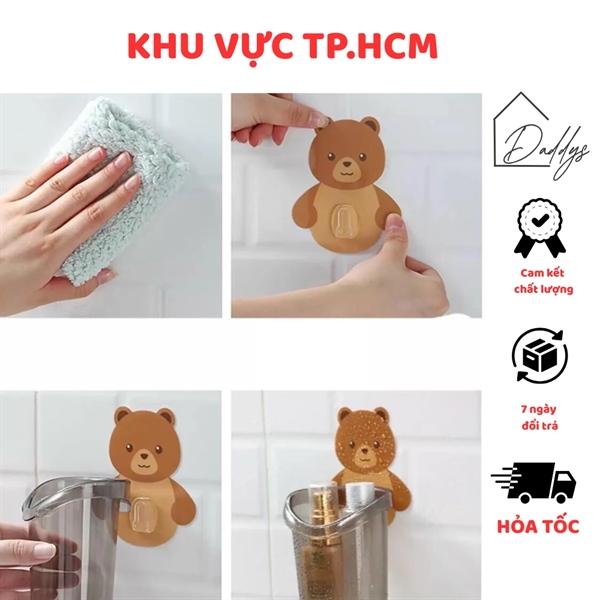 Cốc gấu dán tường đựng bàn chải, kem đánh răng - đa năng, tiện dụng