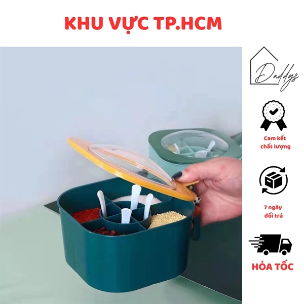 Hộp đựng gia vị 4 ngăn có nắp đậy kèm 4 muỗng, thìa