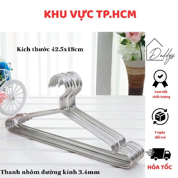 [Hàng to, dày] Combo 10 móc nhôm treo quần áo người lớn, đường kính nhôm 3.4mm