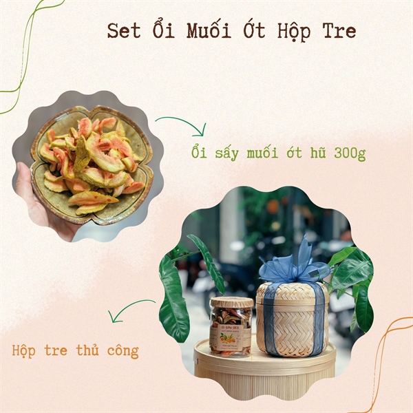 Set 1 - Ổi Sấy Muối Ớt 300g - Hộp Tre