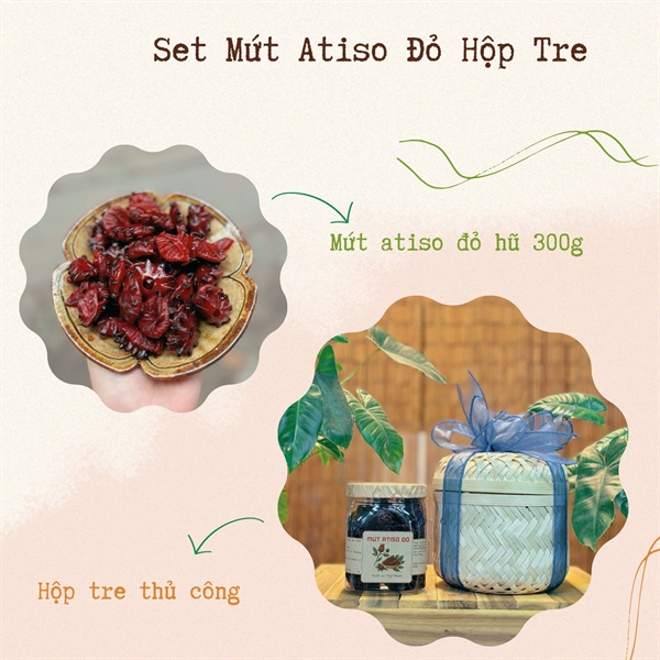 Set 1 - Mứt Atiso Hũ 300g - Hộp Tre