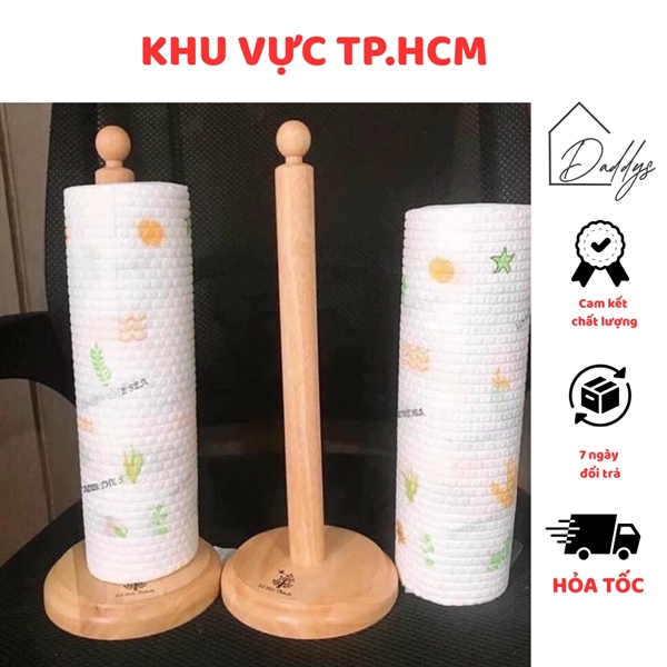 Cọc gỗ cắm cuộn giấy lau, cuộn túi đựng rác, cuộn bọc thực phẩm - chân đế chắc chắn