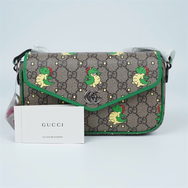 Túi GG xám viền xanh in hình (774371-0416) sz21 (PN) KG+