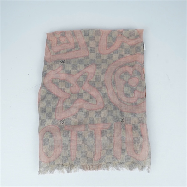 Khăn LV ô vuông xám họa tiết hồng sz98x188 (PN) KG+