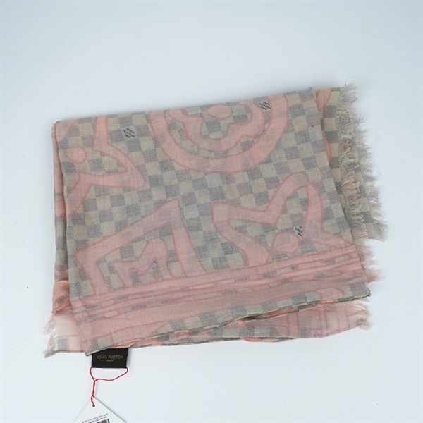 Khăn LV ô vuông xám họa tiết hồng sz98x188 (PN) KG+