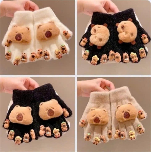 Găng tay len trẻ em CAPYBARA - CHARM BÔNG CAPY - charm 10 ngón tay, mix