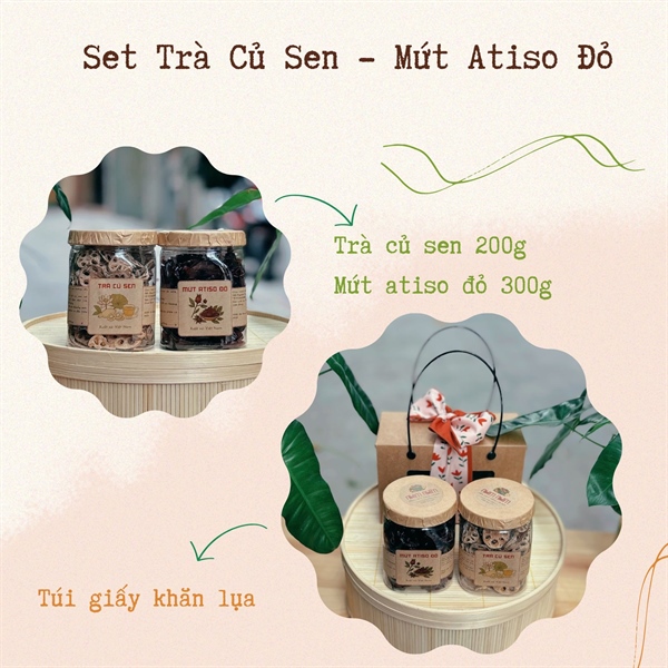Set 2 - Trà Củ Sen, Mứt Atiso - Hộp Giấy