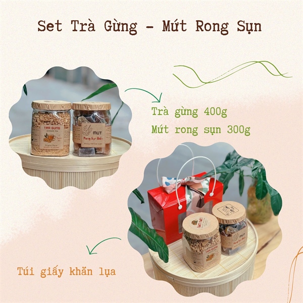 Set 2 - Trà Gừng, Mứt Rong Sụn - Hộp Giấy