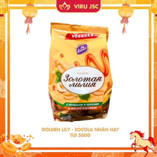 Kẹo Golden Lily caramen mềm với bánh quy & hạt (500g/ gói)