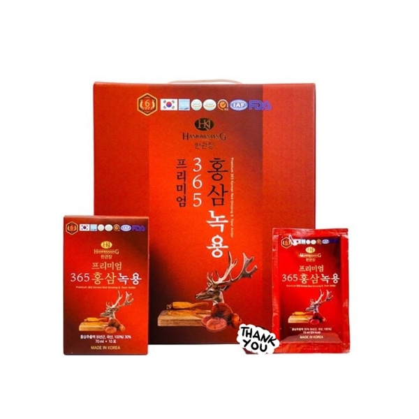 Nước Hồng Sâm Nhung Hươu Linh Chi 365 Hàn Quốc Hộp 60 Gói x 70ml