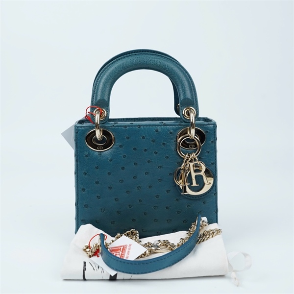 Túi Dior Lady xanh da đà điểu (02-MA-0261) szmini (BMC) KG+