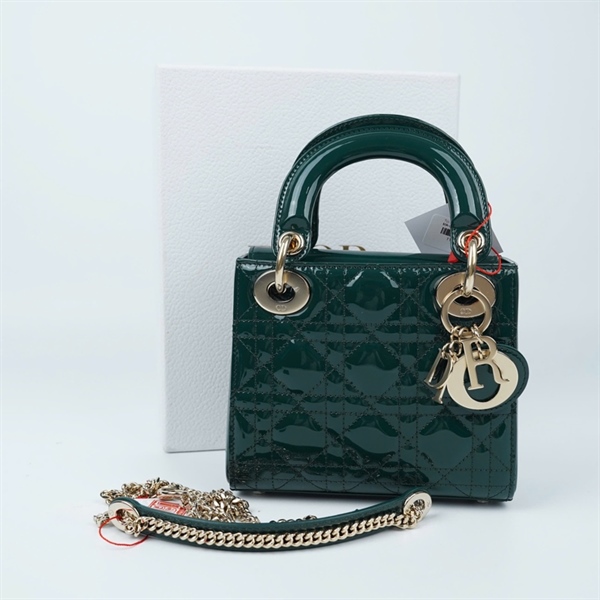 Túi Dior Lady xanh bóng (04-MA-0233) szmini (BMC) KG+