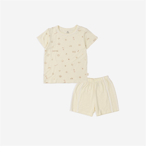 BB1301 - 12M/4Y Bộ ngắn tay cài vai Bambus Xanh matcha in họa tiết kỷ vật