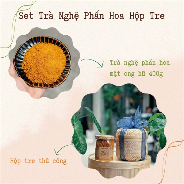 Set 1 - Trà Nghệ Phấn Hoa Hũ 400g - Hộp Tre