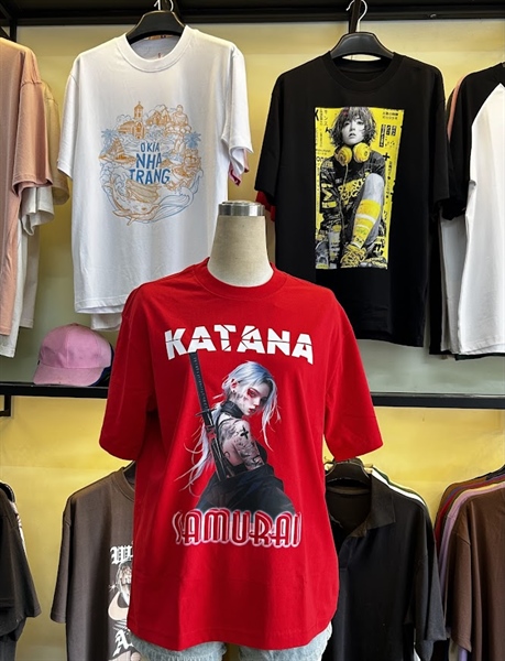 Áo Thun Katana | 100% Cotton |Cổ tròn Form rộng Unisex nam nữ | Màu đỏ