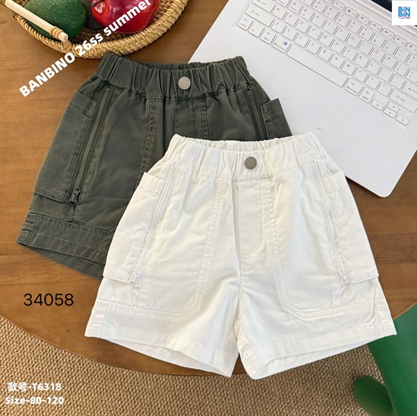34058-Quần short BBN rêu khóa kéo