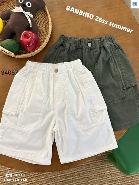 34057-Quần short BBN trắng khóa kéo
