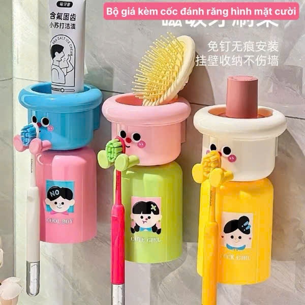 Kệ bàn chải kèm 1 cốc MẶT CƯỜI