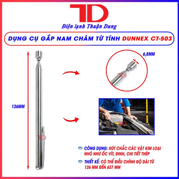 Dụng cụ gắp, nhặt ốc vít từ tính mini Dunnex CT-503, có thể kéo dài 126 - 637 mm (thùng 100 cái) - CHƯA ĐĂNG
