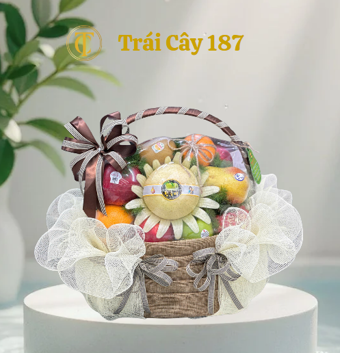 Giỏ Trái Cây Nhập Khẩu Cao Cấp Tone Nâu Kem