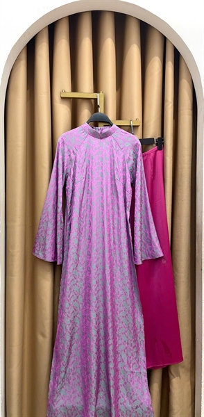 Áo dài tơ tằm suông cổ tay dài loe