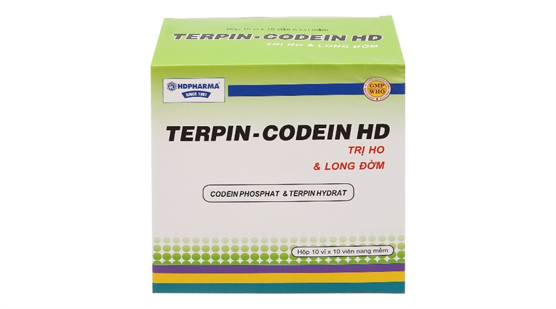 Terpin-Codein HD (Codein Phosphat 10mg+ Terpin Hydrat 100mg) (K/60 hộp x 10vỉ x 10viên) - Softcaps - HDPharma