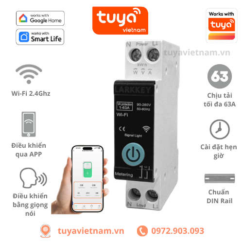 APTOMAT Wifi, Cầu Dao Thông Minh TUYA 63A, Điều Khiển Từ Xa, App Smartlife, Đo Điện Năng