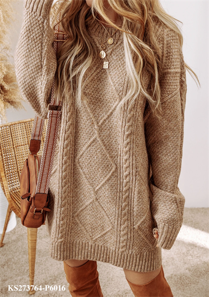 Parchment Cable Knit Drop Shoulder Loose Fit Sweater Dress