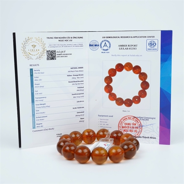 Vòng tay hổ phách 13 hạt ly18.96-18.06 (852583) KG+