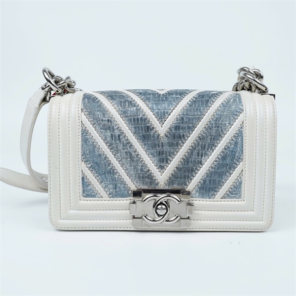 Túi Chanel Boy trắng phối xám có lót form (22657029) sz20 (MV) KG+