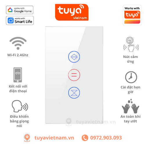 Công Tắc Điều Khiển Cửa Cuốn Thông Minh TUYA, Wifi, Hình Chữ Nhật, APP SmartLife