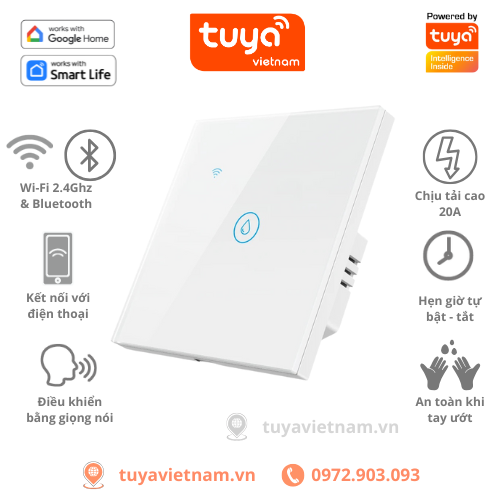 [Hình Vuông] Công Tắc Bình Nóng Lạnh Thông Minh TUYA Wifi Hình Vuông 20A/4400W, APP Smartlife, Hẹn Giờ Bật Tắt