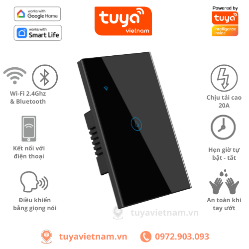 Công Tắc Điều Khiển Bình Nóng Lạnh Thông Minh TUYA Wifi + Bluetooth, Smartlife, 4400W / 20A, Hẹn Giờ Bật Tắt