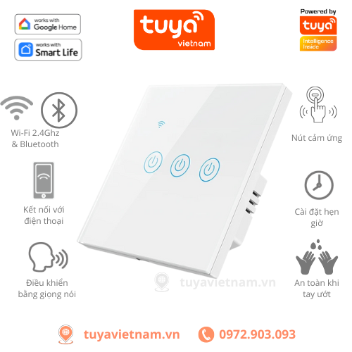 [Hình Vuông] Công Tắc Thông Minh Wifi TUYA Hình Vuông Cảm Ứng 1-2-3-4 Nút, App Smartlife