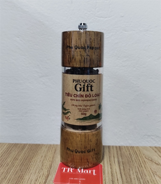 Phu Quoc Gift cối xay tiêu chín đỏ loại 1 (gỗ) 50g - Ripe red peppercorns