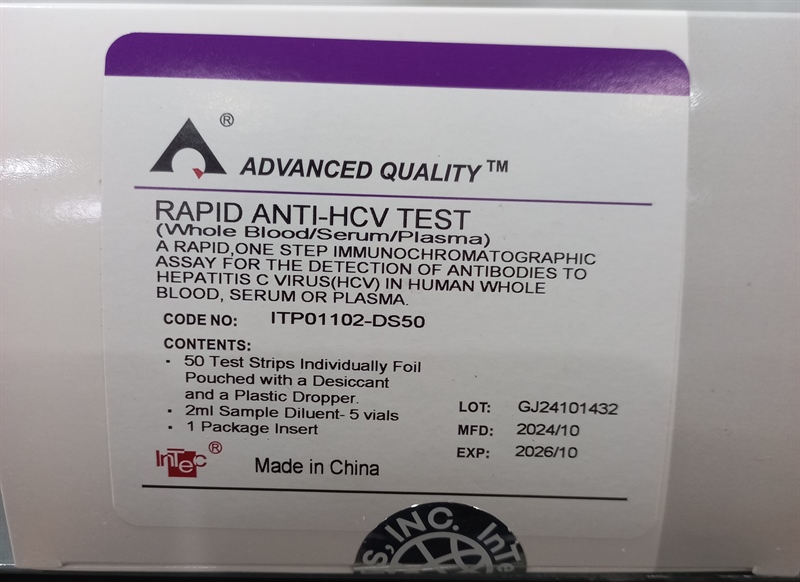 Định tính phát hiện kháng thể kháng vi rút HCV trong huyết thanh, huyết tương và máu toàn phần của người (Rapid Anti-HCV Test, WB/S/P - 50 test/hộp- dạng que)