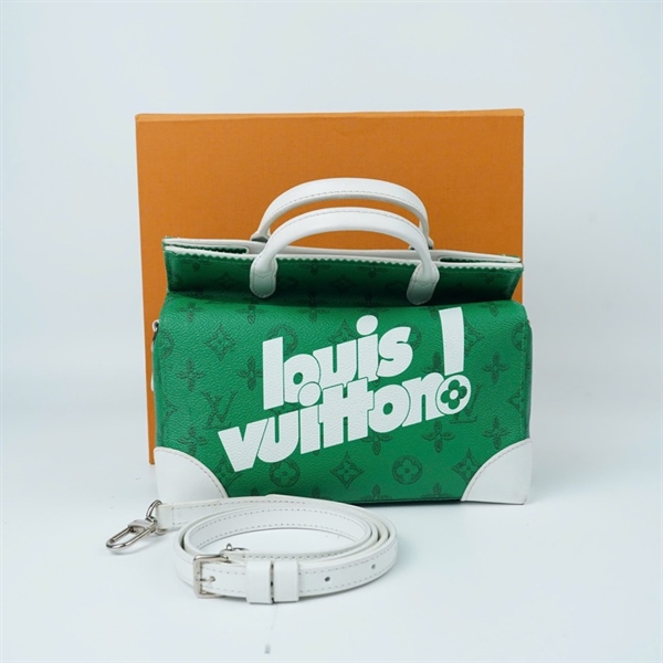 Túi LV Soft trunk xanh viền trắng 24cm KG+